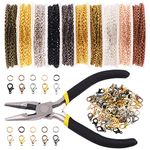 Swpeet 410Pcs 10 Colors 3mm Necklace Chains Roll and Jump Rings with Lobster Clasps Assortment Kit, Cable Link Chain Rolls for Necklaces Earrings Bracelets DIY Crafts Findings Jewelry Making