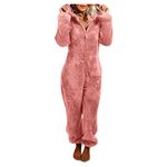 Womens Cute Sherpa Romper Fleece Onesie Pajama Fluffy Hooded Jumpsuits Sleepwear Plus Size Winter Warm Pajamas Homewear(Pink,Medium)