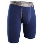 2UNDR Mens The Swingshift Long Leg Brief (Navy/Grey, Medium)