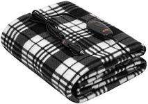 Heated Blanket, Sojoy Electric Car Blanket Throw 40"x60", 3 Fast Heating Levels,30'/45'/60' Min Auto Off, Portable Fleece Heating Blanket (Black and White)