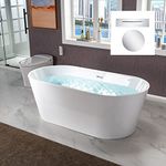 WOODBRIDGE 67" Acrylic Freestanding Bathtub Contemporary Soaking White Tub with Chrome Overflow and Drain,B0013-C