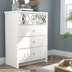 Galano Iris 4 Drawer Chest - Modern Cabinet with 1 Mirrored Drawers - Organizers and Storage for Bedroom – Console for Entryway - Hallway or Living Room - White