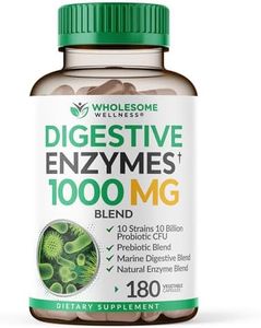 Wholesome Wellness Digestive Enzymes 1000MG Plus Prebiotics & Probiotics Supplement, 180 Capsules, Organic Plant-Based Vegan Formula for Digestion & Lactose with Amylase & Bromelain,3-6 Months Supply