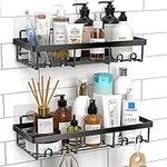 DIFULI Shower Caddy Shelf Organiser 2 Pack, No Drill Black Shower Shelves,Self Adhesive Bathroom Caddy,Shower Storage Accessories,Rust-Free Shower Rack,Wall Mounted Shampoo Holder for Shower