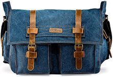 Messenger Bag for Laptop Vintage Canvas Leather Crossbody Satchel Shoulder Computer Bag Travel Office Messenger Bag, Blue, 17 inch, Vintage