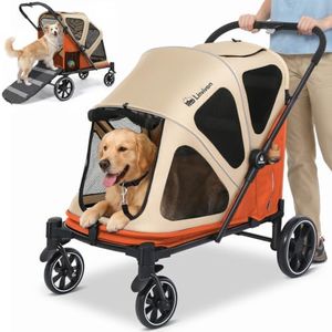 Dog Stroller for Medium Dogs 88lbs W/Ramp for Easy Access Foldable Orange