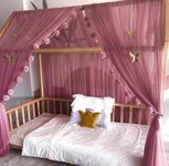 Baby Fancyroom House Bed Canopy Bed Canopy Pink for Cot Children's Room Canopy Bed Curtain Bed Canopy for Girls Princess Room (with 5 Golden Butterflies, 340 cm)