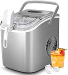 Crzoe Countertop Ice Maker Machine with Handle,26Lbs/24H,9 Cubes Ready in 6 Mins,Self-Cleaning Function with Ice Scoop and Basket for Home/Office(Grey)