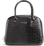 Fit & Fresh Lyon Modern Lunch Bag for Women, Insulated Womens Lunch Bag for Work, Leakproof & Stain-Resistant Large Lunch Box for Women, Faux Croc Leather, Black