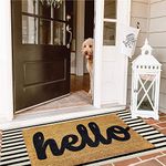 famibay Black and Beige Front Door Mat Outdoor Cotton Handwoven Farmhouse Layered Door Mat Washable Striped Porch Rug Carpet Mat for Entrance Kitchen (Black and Beige, 2ft x 3ft(60x90cm))