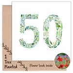 1 Tree Cards 50th Birthday Cards for Women, Men & Non Binary - Plant a Tree Gift with Plantable Seed Card that Grows Flowers (Green 50)