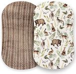 Pobibaby - 2 Pack Premium Bassinet Sheets for Standard Bassinets - Ultra-Soft Cotton Blend, Stylish Woodland Pattern, Safe and Snug for Baby (Wildlife)