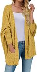 MEROKEETY Women's 2024 Winter Fuzzy Popcorn Batwing Sleeve Cardigan Knit Oversized Sherpa Sweater Coat, Mustard, Small