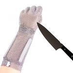 15cm Long Chainmail Glove for Butcher, Finger Protective Safety Work Glove, Cut Resistant Glove with Metal Craw (L)