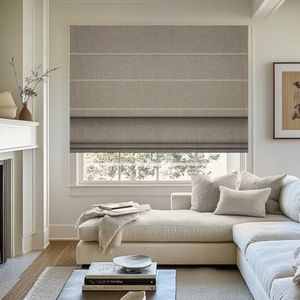 Bringnox Motorized Blinds,Roman Shades for Windows,with Alexa,Google, Custom Roman Shades with App,Voice Control (Light Filtering Woven Brown-208)