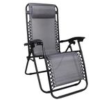 Straame Garden | Zero Gravity Chair | Set of 1 | Heavy Duty Textoline | Outdoor & Garden Sunloungers | Reclining & Folding Chair with Headrest Pillow (Premium, Grey)