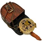 replicaantiquegift Antique Vintage Brass Compass with Handmade Leather Case/E.E. Cummings Directional Magnetic Compass for Navigation/Push Button Pocket Compass for Camping, Hiking, Touring