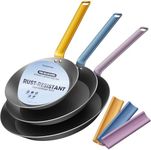 stackbear Carbon Steel Frying Pan Set 8"/10"/12", Preseasoned Skillet Trio, Nitrided Rust Resistant Kitchen Cooking Set, Induction & Oven Safe