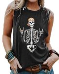 BRUBOBO Womens Funny Skull Graphic Tank Tops Summer High Neck Sleeveless Workout Tee Shirts, Black, Small