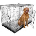 DogCrates+ Extra Extra Large Foldable Dog Crate with Bed, 2 Doors Design, Non-Chew Metal, Removable Tray, 46-Inch Black