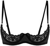 FEESHOW Womens Bra Spaghetti Bare Lace Push Up Bra Tops Cami Tops Lingerie Exposed Breast Underwear Ca Black Large