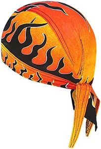 DANLCUPL DOO Rags Dew Rag Skull Cap Pirate Hat Cycling Bandana Motorcycle Biker Cooling Head Wrap Beanie Helmet Liner Fire Flames Orange Yellow