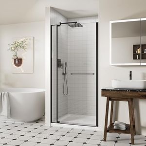 ACE DECOR 32-36" W x 72" H Frameless Pivot Shower Door, Pivot Swing Shower Glass Door with 1/4" (6mm) and 5/16" (8mm) Tempered Glass, Matte Black Finish, Reversible Installation