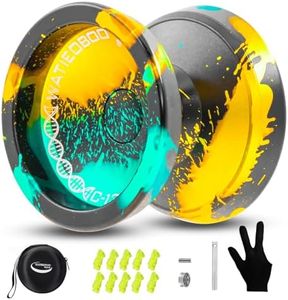 WATIEOBOO YOYO Responsive Yoyo Professional, C130 Fingerspin Yo yo for Adults Beginner Metal Unresponsive Yoyos for Adults Advanced Player with Yoyos Strings-Black Green Yellow