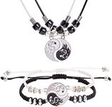 6 pieces Yin Yang Adjustable Cord Bracelet Set for Couple Yin Yang Matching Pendant Necklace for BFF Yin Yang Tai Chi Ring Band for Friendship Boyfriend Girlfriend (N Dragon Yin Yang, one size), one