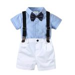 CosmicKolors Baby Boys' Formal Wear Set with Blue Shirt, White Shorts, Navy Blue Bow Tie, and Suspender | Perfect for Special Occasions (Style 2, 2 Years - 3 Years)