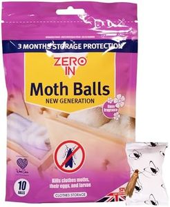 Zero In New Generation Moth Balls - 10-Pack. Place in Wardrobes, Cupboards and Drawers to Kill Clothes Moths, Eggs, and Larvae. Fragranced, White