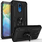 STARSHOP - LG Aristo 4 + Plus Case, LG Tribute Royal Case, Prime 2/Escape Plus/Arena 2/Journey LTE, W/ [Tempered Glass Protector Included]Metal Ring stand Shockproof Drop Protection Phone Cover-Black