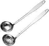 Soup Serving Ladle Big Soup Spoon Stainless Steel Heavy Duty Soup Ladle Colander with Attractive Mirror Finish, Perfect for Hotpot Stirring, Serving Soup, Deep Wide Enough 2PCS (12 inch)