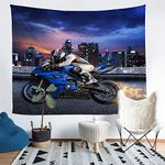 Motorcycle Rider Printed Tapestry Teens Extreme Sports Theme Wall Hanging For Kids Children Boys Modern City Building Wall Blanket Men Cool Motorbike Wall Art Bedroom Decor XLarge 69x91