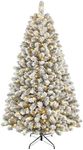 SHareconn 7ft Pre Lit Christmas Tree Snow Flocked with 320 Warm White LED Lights, 8 Light Modes, 1076 Snow Branch Tips, Foldable Metal Stand, Artificial Xmas Tree for Home Office Party Decoration