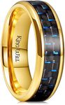 King Will GENTLEMAN 7mm Mens Titanium Wedding Ring Black Blue Carbon Fiber Gold Plated Promise Ring for Him 12