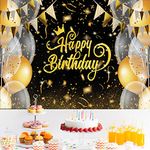 Birthday Backdrop Banner Gold Decoration Background, 71X43Inch Happy Birthday Decorations Banner Photo Booth Banner, Background Sign Photo For Birthday Party Anniversary Baby Shower Supplies