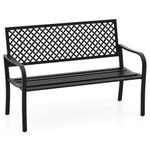 RELAX4LIFE Outdoor Garden Bench, 2-Seater Metal Patio Park Chair Slatted Seat with Hollow-out Backrest & Curved Armrests, 127cm Long Outdoor Furniture Leisure Loveseat, 300kg Weight Capacity (Black)