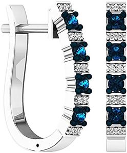 Dazzlingrock Collection 0.35 Carat (ctw) Round Blue & White Diamond Hinged Post Hoop Earrings for Women in 925 Sterling Silver