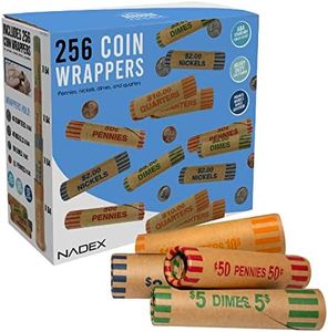 Nadex 256 Assorted Preformed Crimped End Coin Roll Wrappers, 64 Each of Nickels, Dimes, Pennies and Quarters