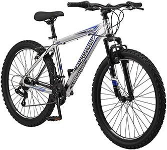 Mongoose Flatrock 21-Speed Hardtail Mountain Bike, 26-Inch Wheels, for Men and Women, Front Suspension, 17-Inch Lightweight Aluminum Frame, Silver