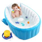 Baby Inflatable Bathtub, HOPz Portable Infant Toddler Bathing Tub Non Slip Travel Bathtub Mini Air Swimming Pool Kids Thick Foldable Shower Basin, Blue