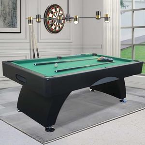 7FT Pool Table with Automatic Ball Return, Modern Arched-Leg Billiards Table with Durable Matte-Black Finish and Complete Accessories for Family Game Room & Recreation Space (Green)