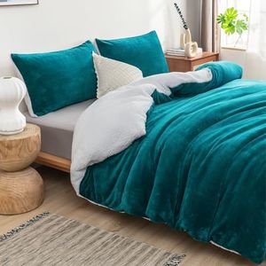 Luxor 2 in 1 Teddy Fleece Sherpa Quilt Doona Duvet Cover Set and Blanket in 6 Colors (Teal, King Single)