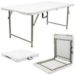 Harbour Housewares Rectangle Folding Trestle Table - 120cm (4ft) - White - Height Adjustable Outdoor Folding Table for Picnic, BBQ, Garden, Camping, Wedding