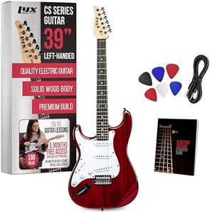 LyxPro CS 39” Left Hand Electric Guitar Kit for Beginner, Intermediate & Pro Players with Guitar, Amp Cable, 6 Picks & Learner’s Guide, Solid Wood Body, Volume/Tone Controls, 5-Way Pickup - Red