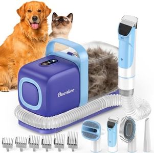 buenkee Dog Grooming Kit with Vacuum, All-in-One Pet Grooming Vacuum for Dogs and Cats, Low Noise Pet Hair Clipper & Shedding Brush, Dog Hair Remover, Cat Pet Groomer Set with Cleaning Brushes, Blue