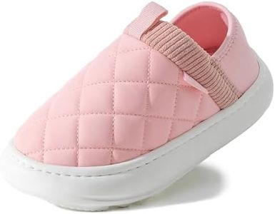 KUBUA Kids Slippers Indoor House Shoes Boys Girls Outdoor Slip-On Loafers, Pink, 3 Big Kid