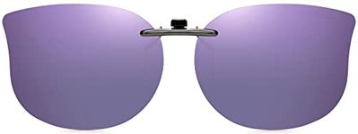 CAXMAN Cat Eye Clip On Sunglasses for Women Polarized Lens Compact Fit Non Flip Up, Purple Mirrored, Oversized