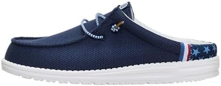 HEYDUDE Men's Wally Slip Americana Slip-On Shoe,Navy Blazer/Multi, Size 10 | Stars and Stripes Print | Lightweight Easy On